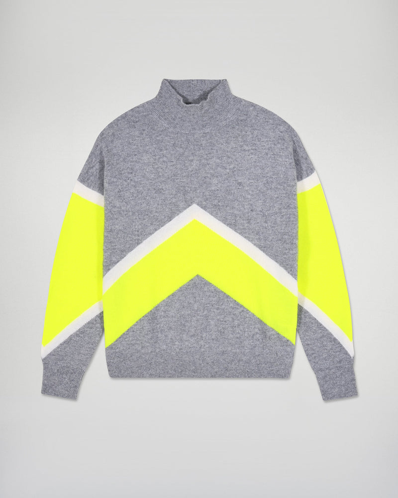 Pull Col Montant Color Block - Gris Chiné Foncé - Femme