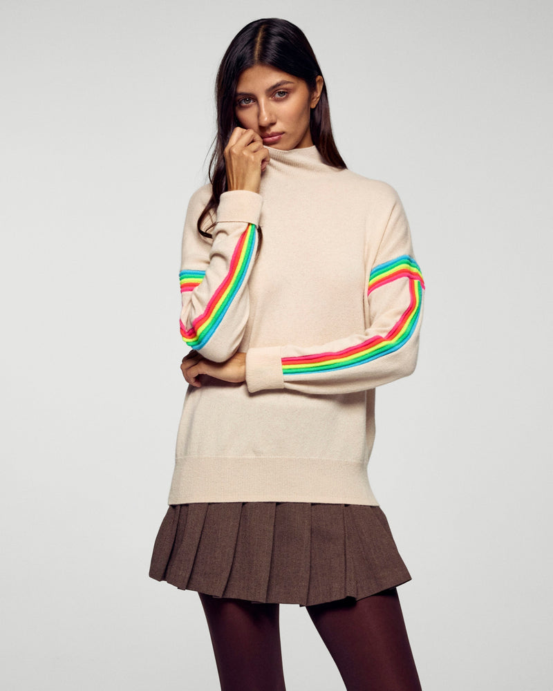 Pull Col Montant À Bandes Ottoman - Sable - Femme