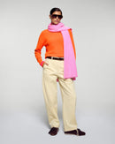 Pull Col Montant Bande Manche Contrastée - Golden Orange - Femme