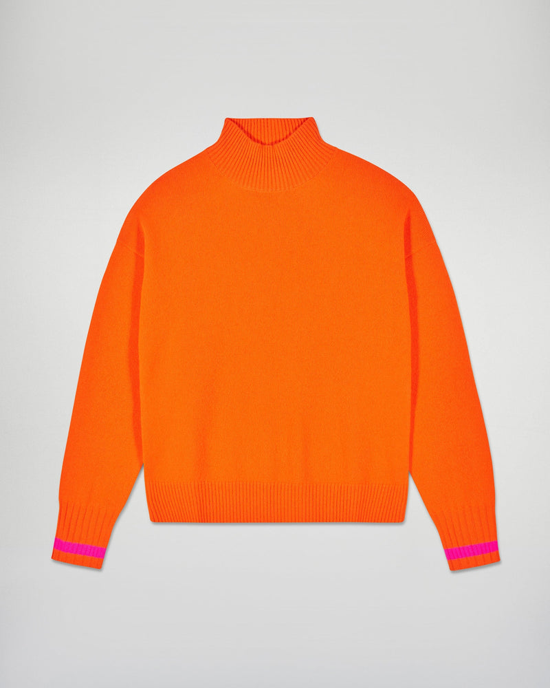 Pull Col Montant Bande Manche Contrastée - Golden Orange - Femme