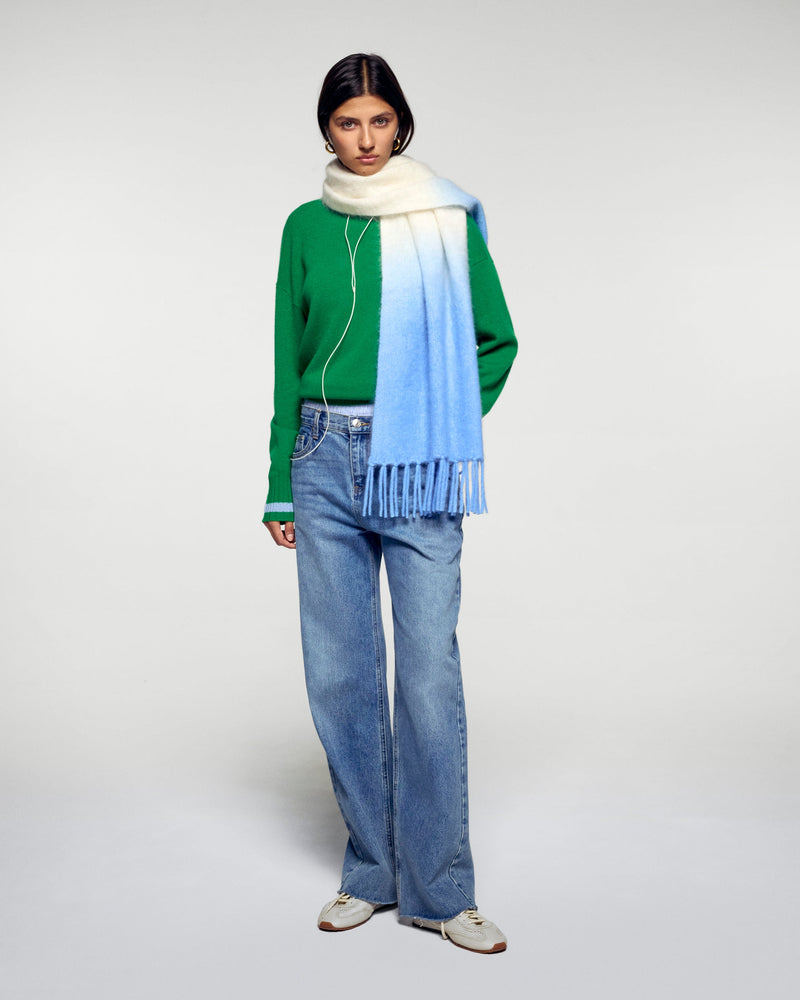 Pull Col Montant Bande Manche Contrastée - Wild Green - Femme