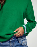 Pull Col Montant Bande Manche Contrastée - Wild Green - Femme