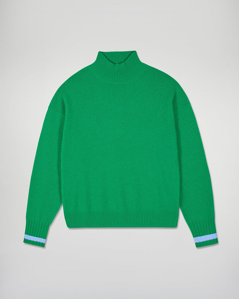 Pull Col Montant Bande Manche Contrastée - Wild Green - Femme