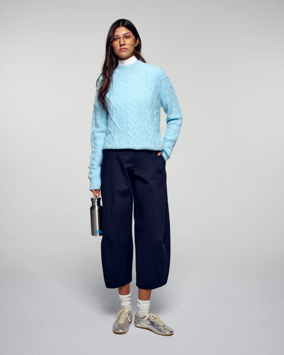 Jersey de cuello alto trenzado - Fairytale Blue - Mujer
