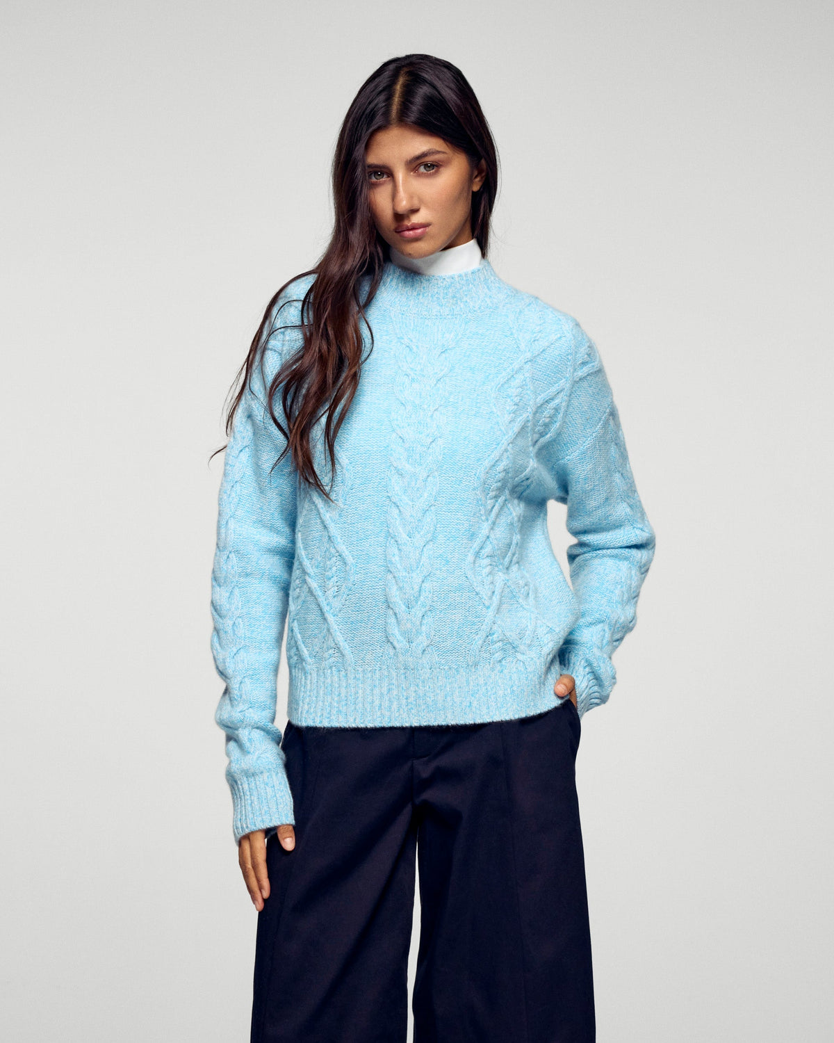 Jersey de cuello alto trenzado - Fairytale Blue - Mujer