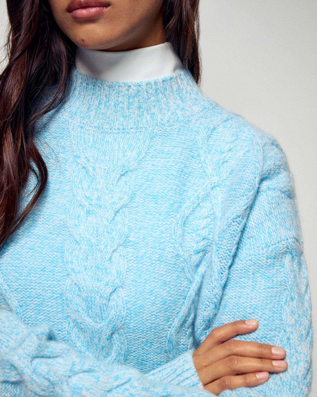 Jersey de cuello alto trenzado - Fairytale Blue - Mujer