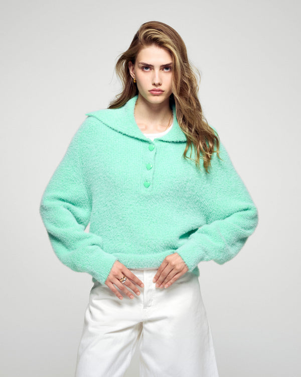 Pull Col Polo - Snowy Green - Femme