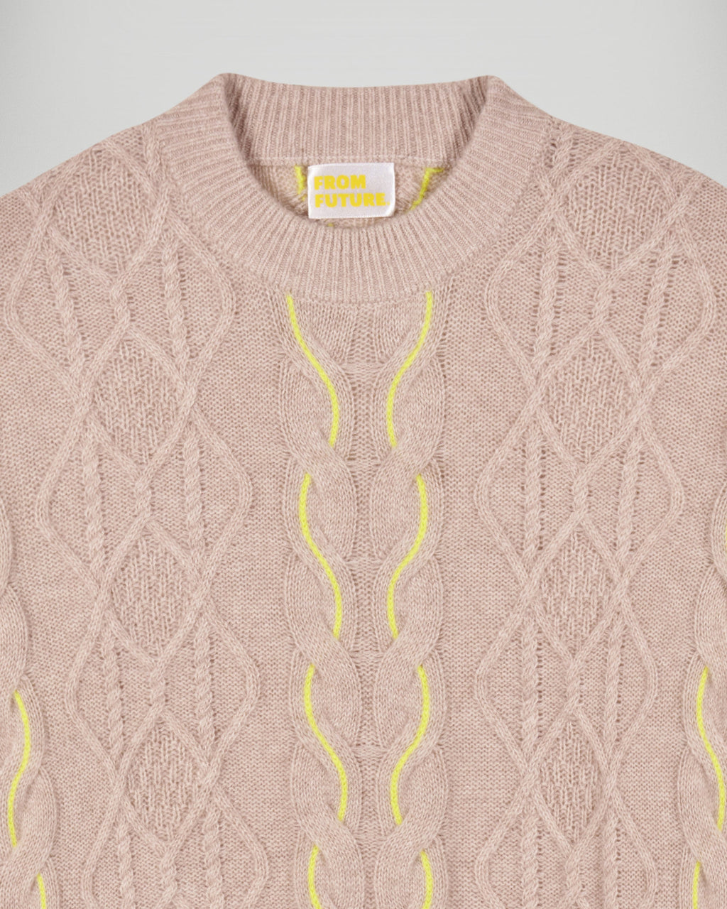 Pull Col Rond À Torsades Bicolores - Beige Chiné - Femme