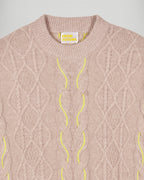 Pull Col Rond À Torsades Bicolores - Beige Chiné - Femme