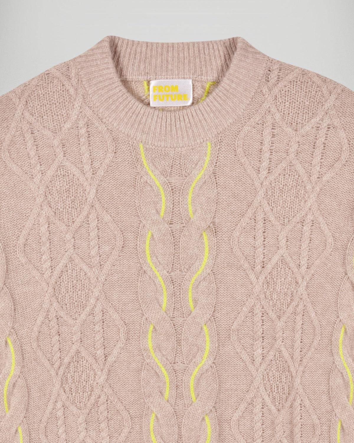 Pull Col Rond À Torsades Bicolores - Beige Chiné - Femme