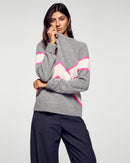 Pull Col Rond À Bandes Contrastées - Gris Chiné Foncé - Femme