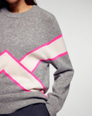 Pull Col Rond À Bandes Contrastées - Gris Chiné Foncé - Femme