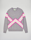 Pull Col Rond À Bandes Contrastées - Gris Chiné Foncé - Femme