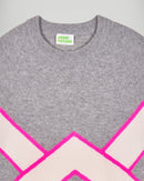 Pull Col Rond À Bandes Contrastées - Gris Chiné Foncé - Femme