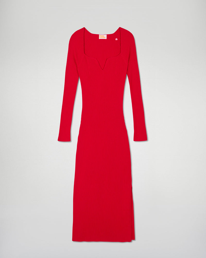 Robe Manches Longues Décolleté Cœur- Hot Red - Femme