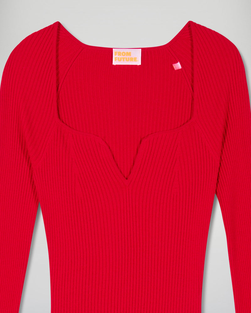 Robe Manches Longues Décolleté Cœur- Hot Red - Femme