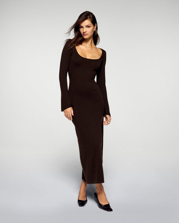 Robe Longue Manches Longues - Chocolat - Femme