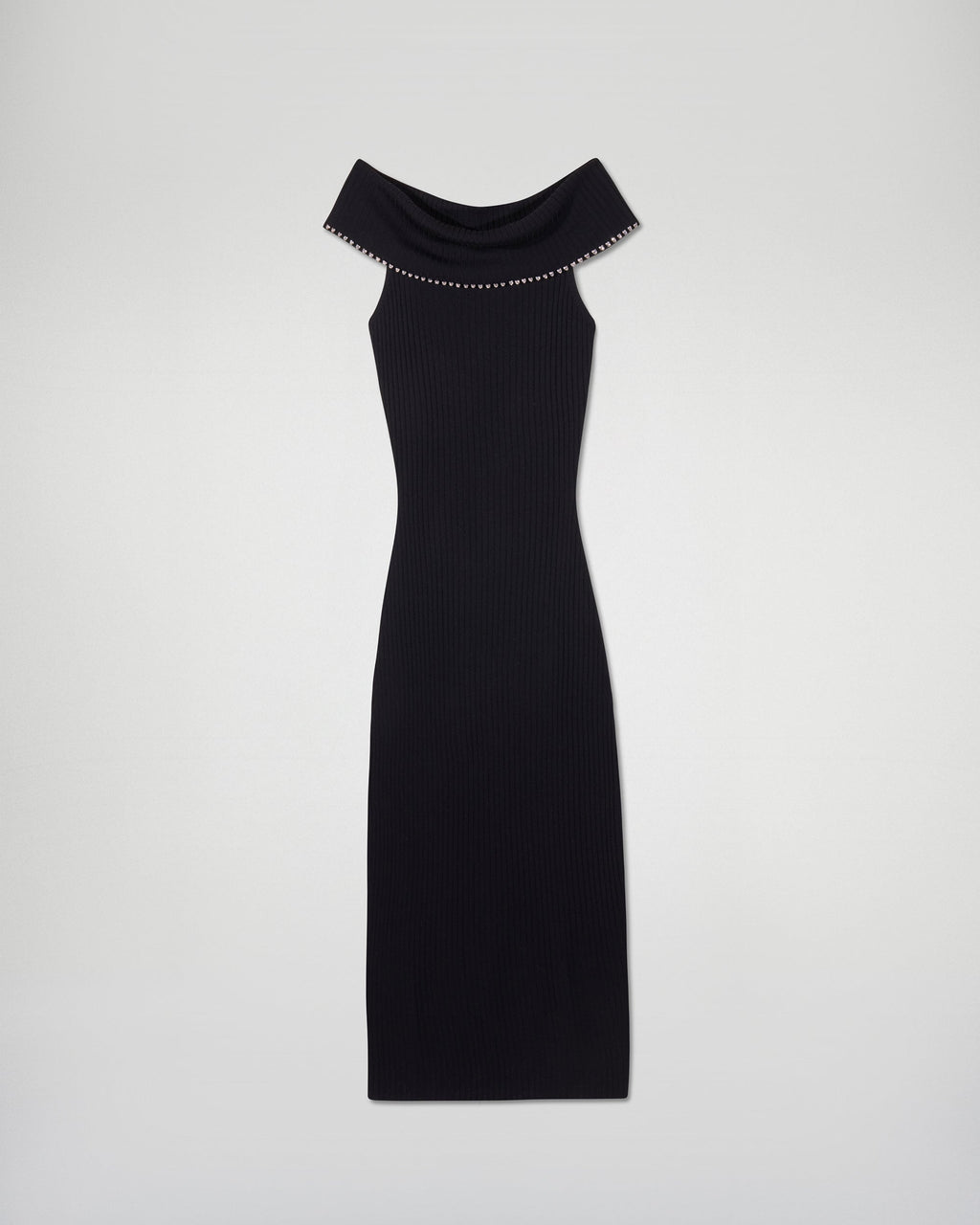 Vestido largo palabra de honor con escote Bardot y strass - Negro - Mujer