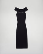 Vestido largo palabra de honor con escote Bardot y strass - Negro - Mujer