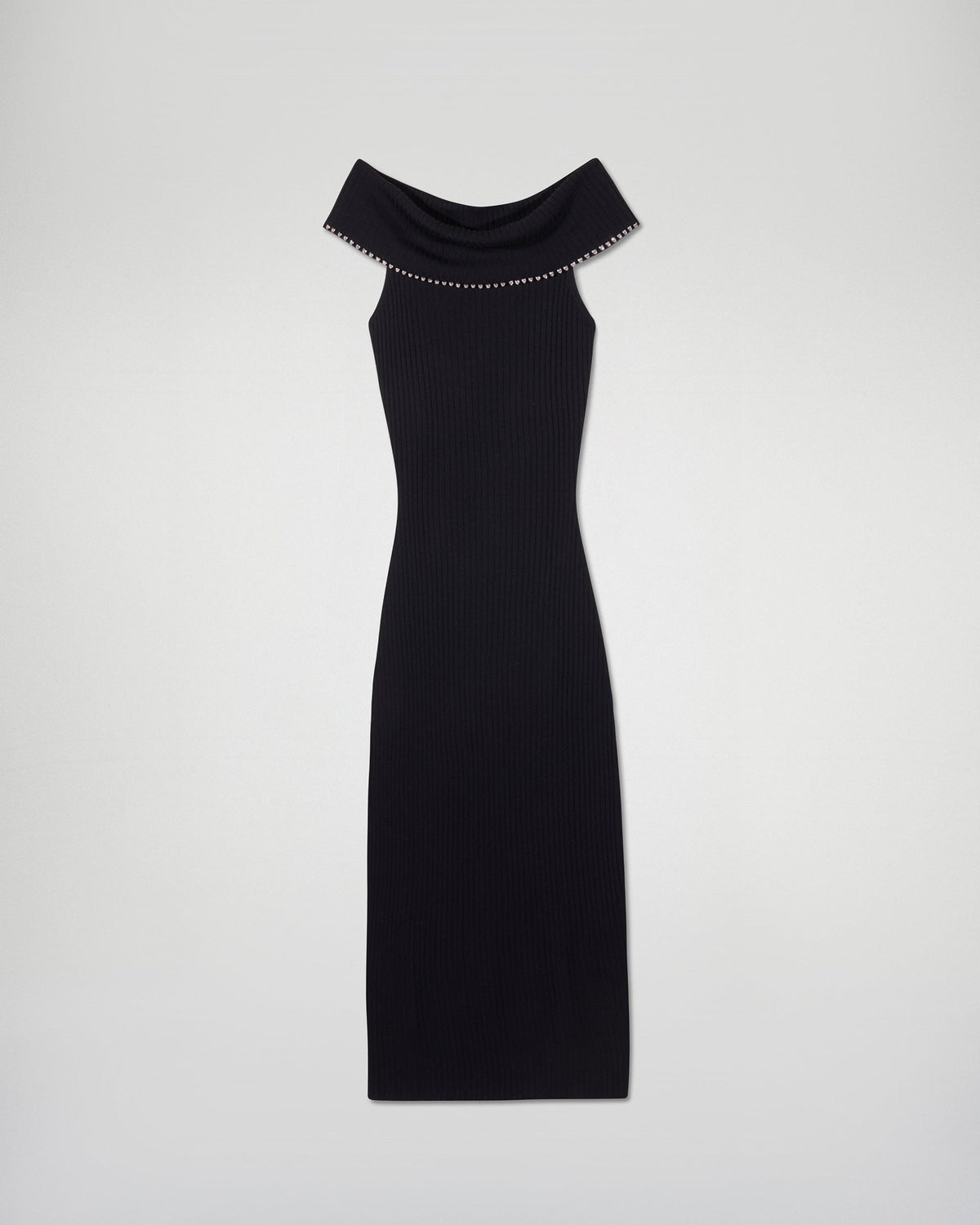 Vestido largo palabra de honor con escote Bardot y strass - Negro - Mujer