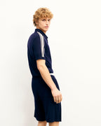 Pull Col Polo Bandes - Navy - Homme
