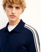Pull Col Polo Bandes - Navy - Homme