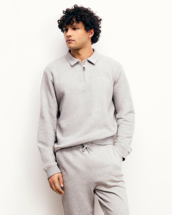 Polo-Collar Sweatshirt - Light Mottled Grey - Men