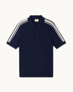 Pull Col Polo Bandes - Navy - Homme