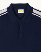 Pull Col Polo Bandes - Navy - Homme