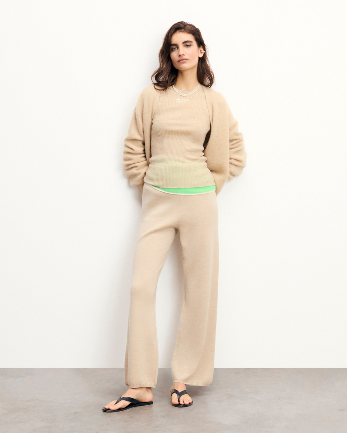 Pantalon Large - Beige Chine - Femme