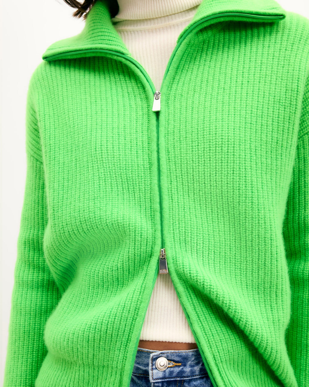 Two-Way Zip Cardigan Jumper - Disco Green - Women