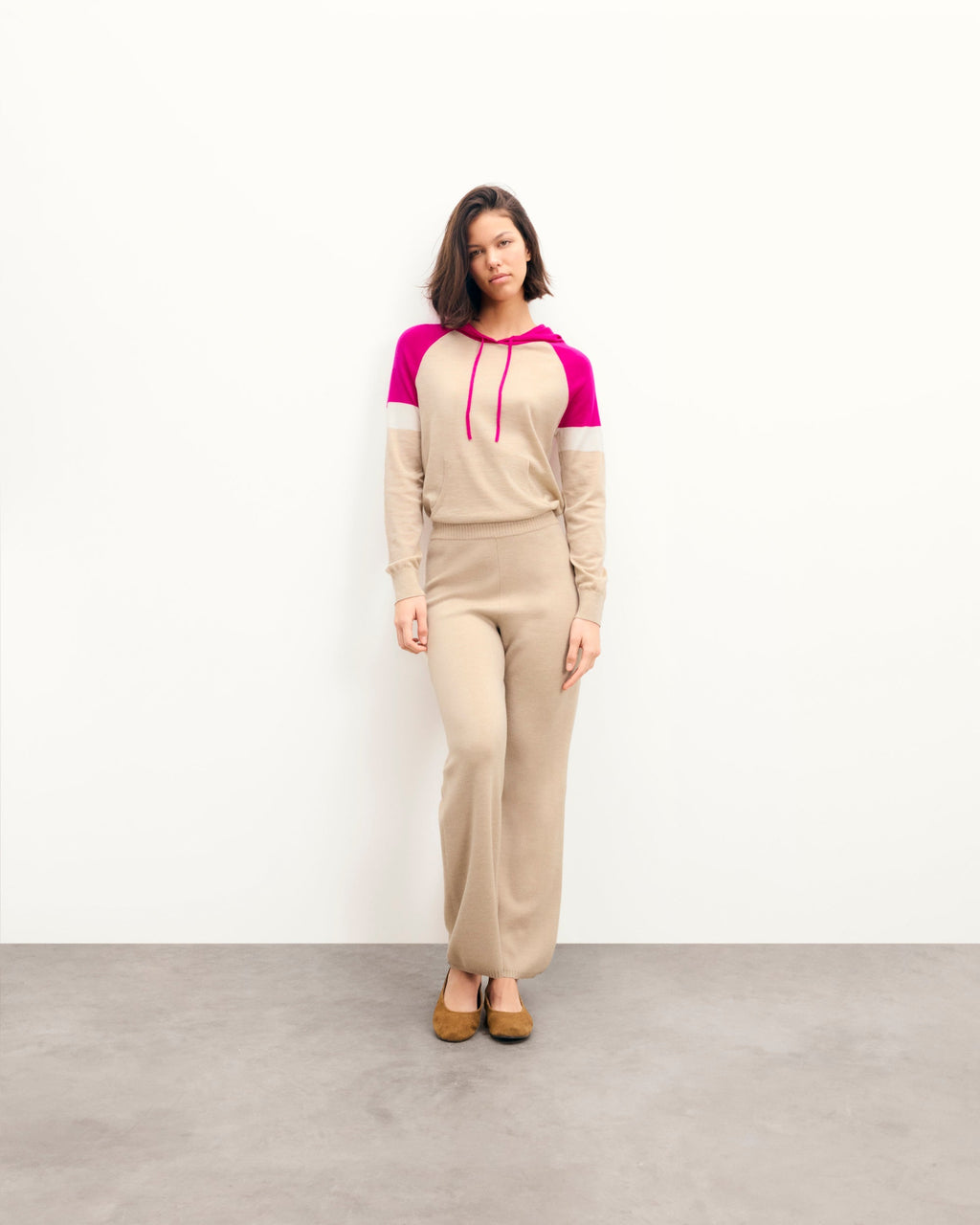 Jersey con Capucha Tricolor - Beige Jaspeado - Mujer