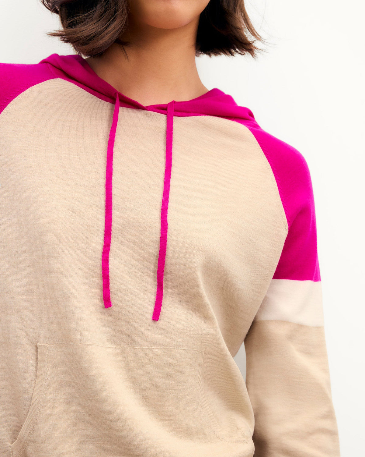Jersey con Capucha Tricolor - Beige Jaspeado - Mujer