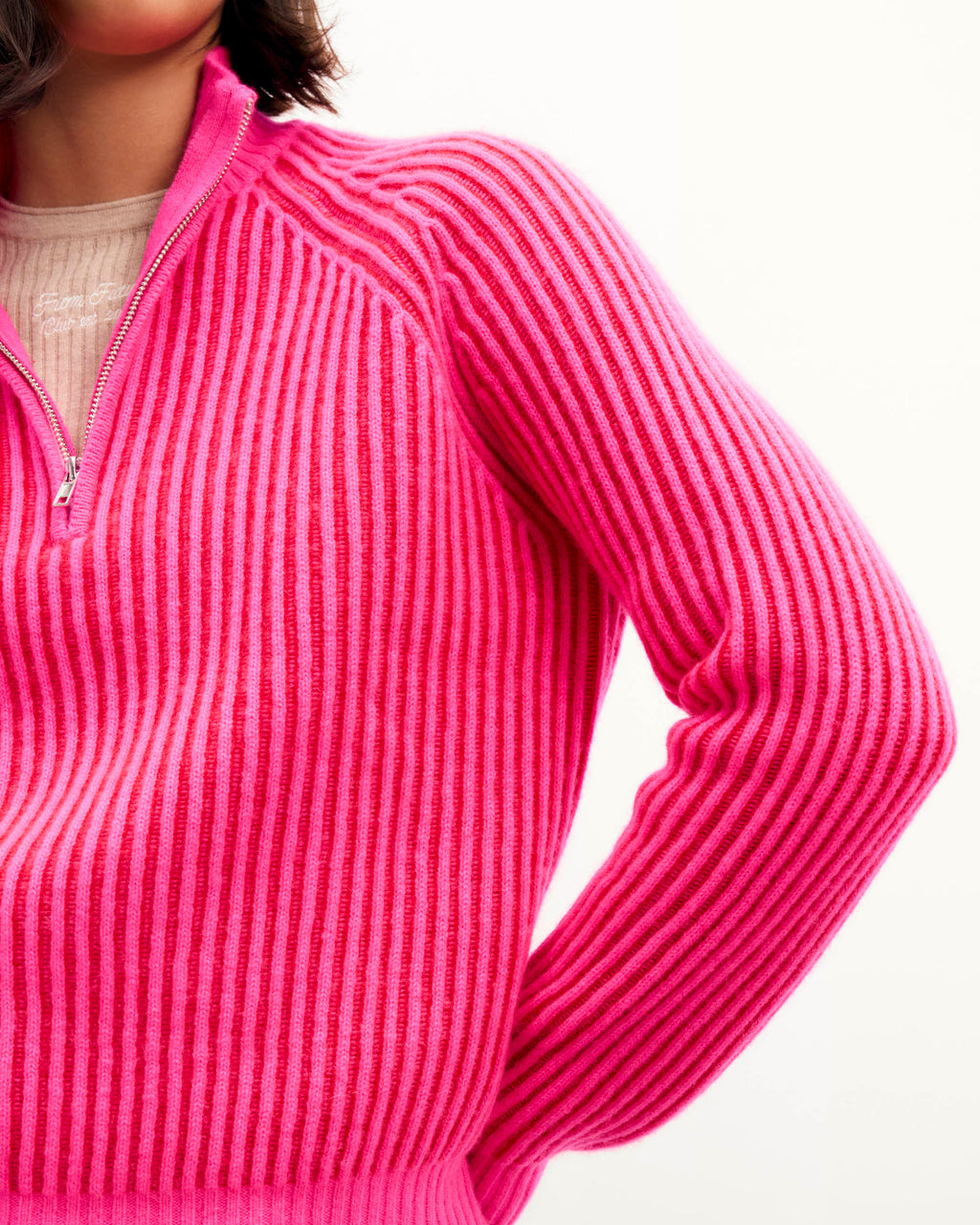 Maglione Collo con Zip Filati Bicolori - Passion Red - Donna
