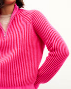 Maglione Collo con Zip Filati Bicolori - Passion Red - Donna