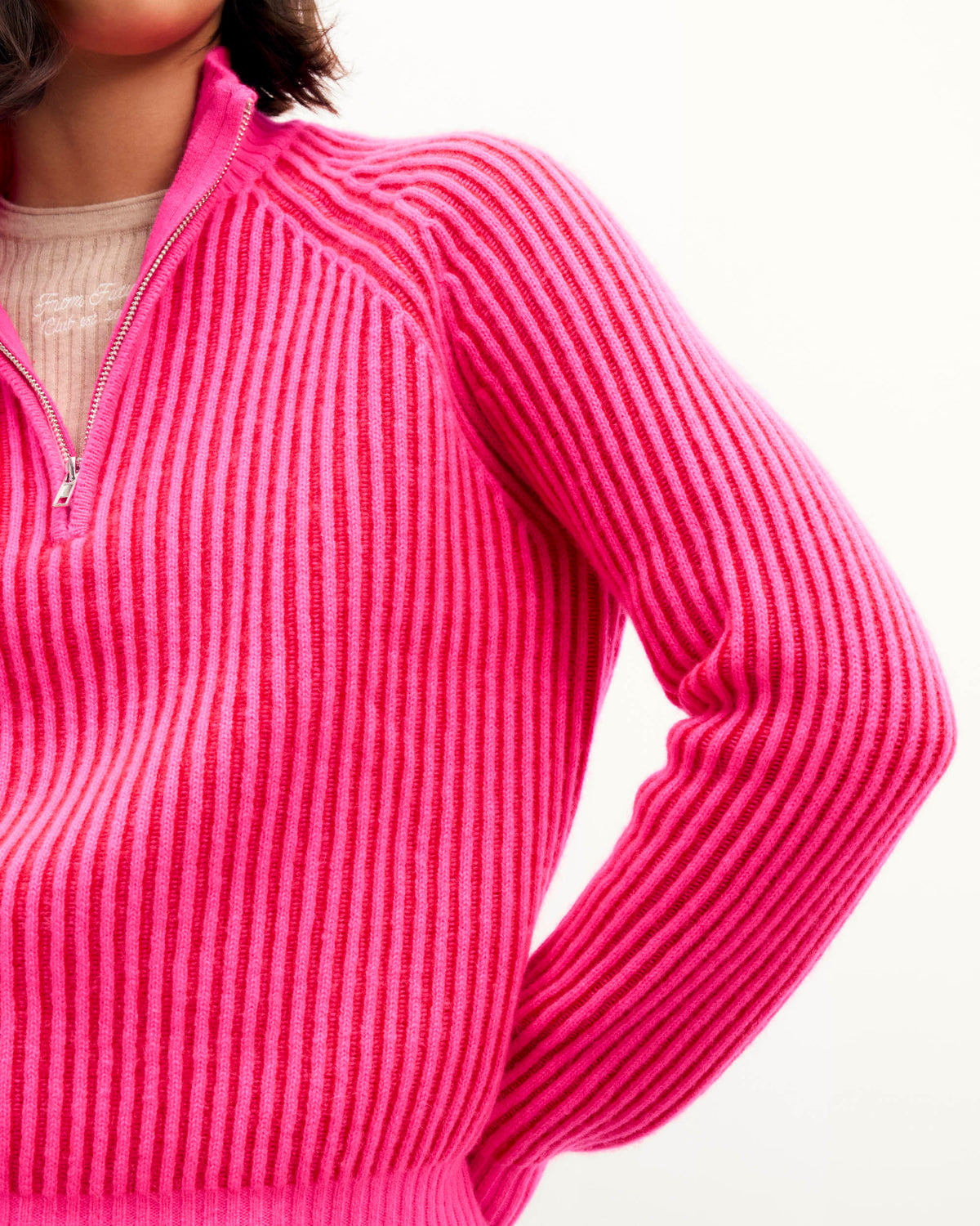 Maglione Collo con Zip Filati Bicolori - Passion Red - Donna