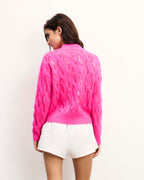 Jersey de cuello alto con trenzas y strass - Passion Pink - Mujer