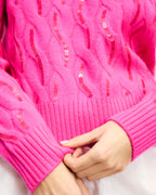 Jersey de cuello alto con trenzas y strass - Passion Pink - Mujer