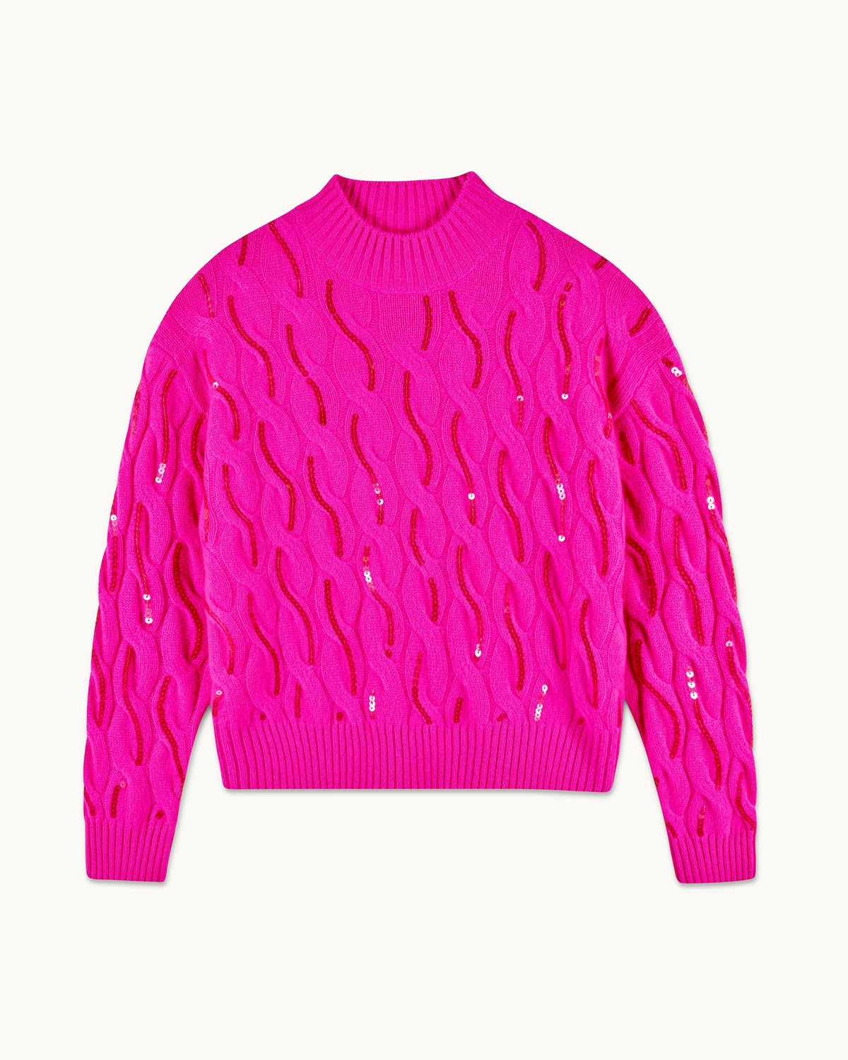 Jersey de cuello alto con trenzas y strass - Passion Pink - Mujer