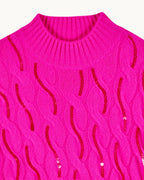 Jersey de cuello alto con trenzas y strass - Passion Pink - Mujer