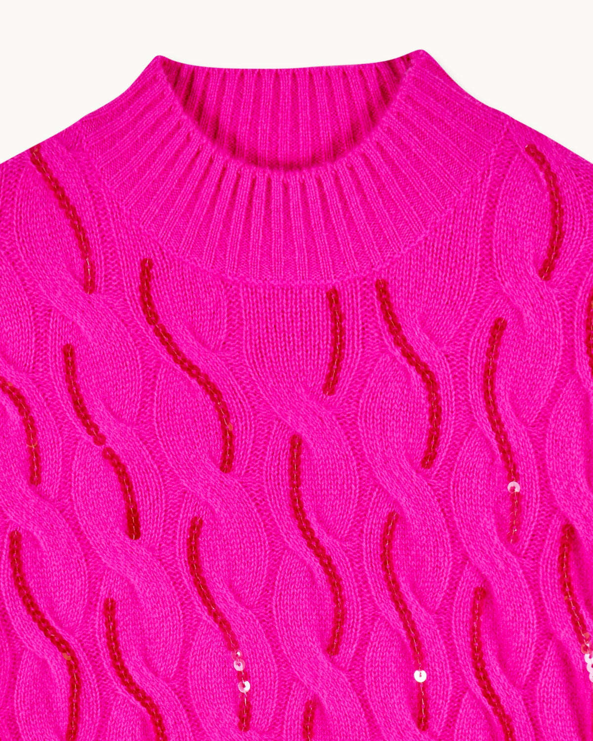 Jersey de cuello alto con trenzas y strass - Passion Pink - Mujer