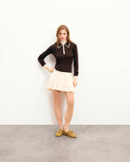 Pull Col Polo Bicolore Zippé - Chocolat - Femme