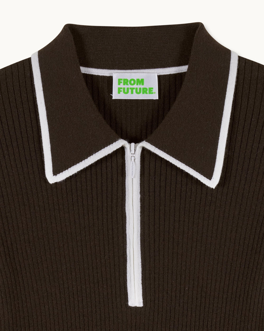 Pull Col Polo Bicolore Zippé - Chocolat - Femme