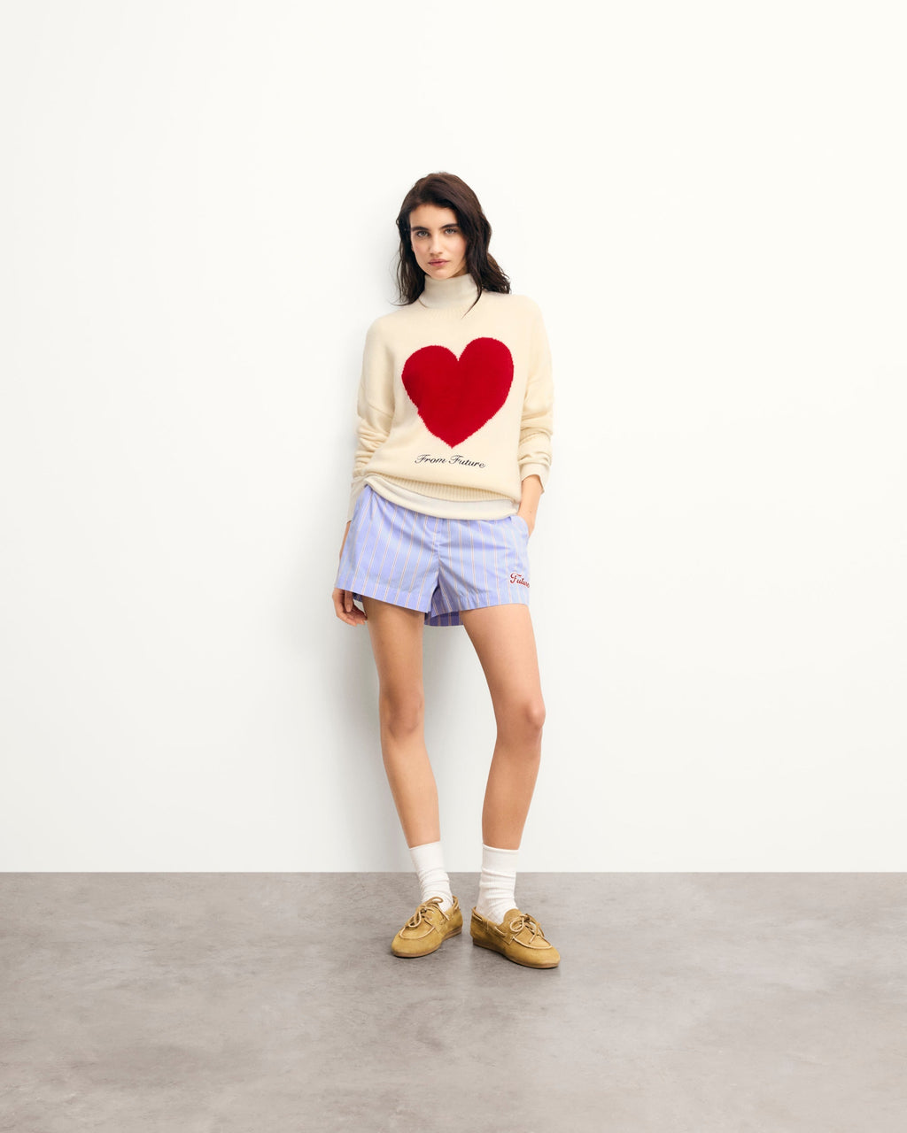 Pull Col Rond Cœur Broderie Future - Ecru - Femme