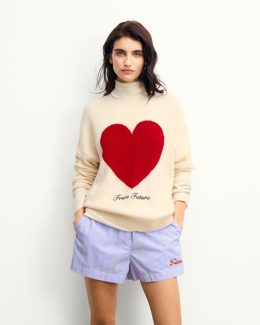 Pull Col Rond Cœur Broderie Future - Ecru - Femme