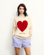 Pull Col Rond Cœur Broderie Future - Ecru - Femme