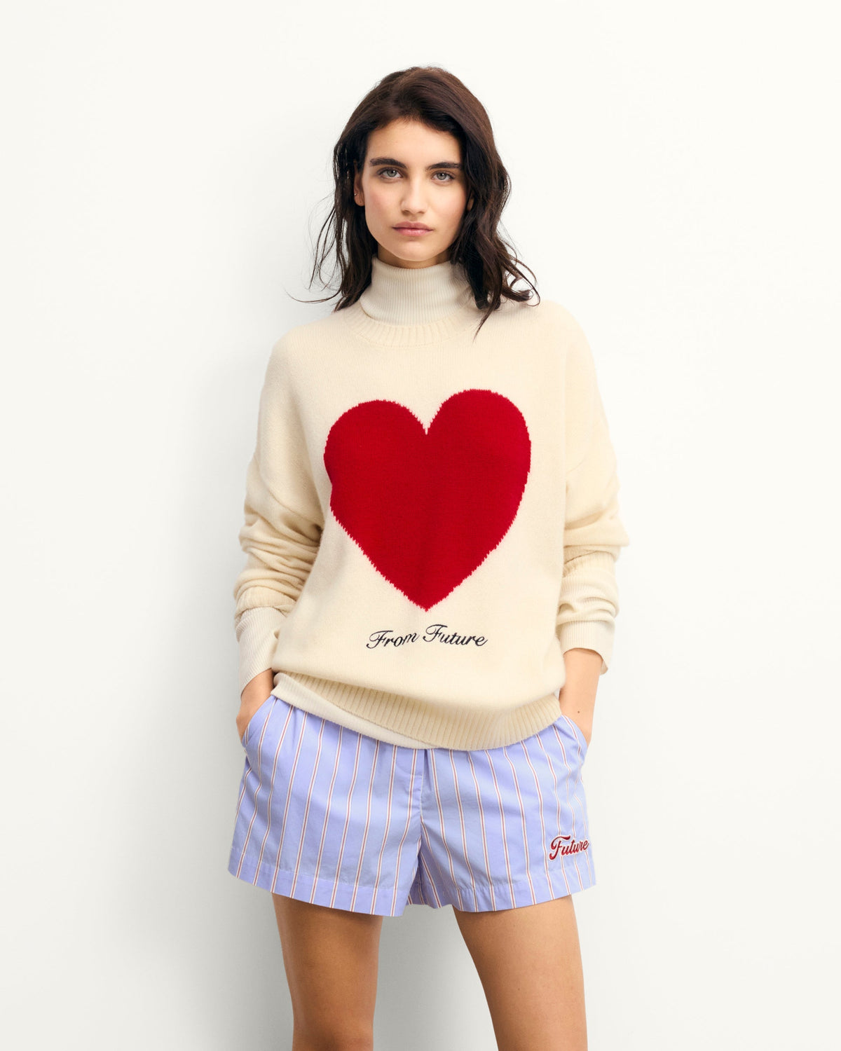 Pull Col Rond Cœur Broderie Future - Ecru - Femme