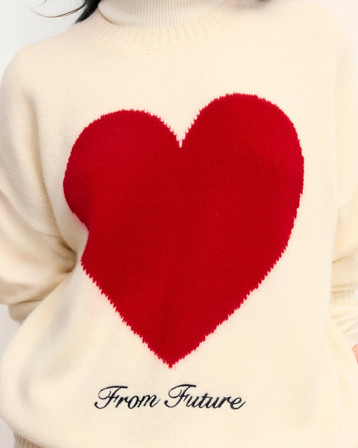 Pull Col Rond Cœur Broderie Future - Ecru - Femme