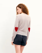 Pull Col Rond Cœurs - Gris Chiné Clair - Femme