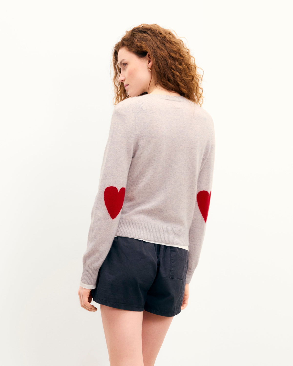 Pull Col Rond Cœurs - Gris Chiné Clair - Femme